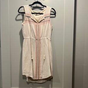Kenji Boho Cream and Pink Mini Sundress with Sailor Collar